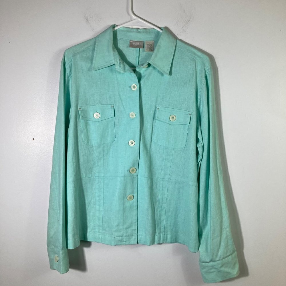 Womens‎ Erika Linen Blend Shirt Jacket Button Green M